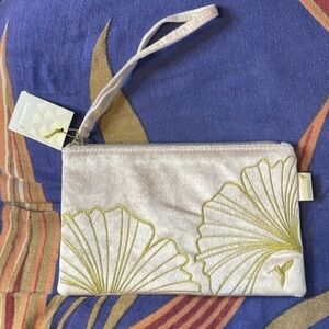 Papyrus Velvet Embroidered Ginkgo Leaves Wristlet Cosmetic Bag NWT